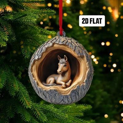 2D Flat Horse Pendant Cartoon Christmas Tree Ornament Gifts Acrylic Pony Christmas Decoration  Car