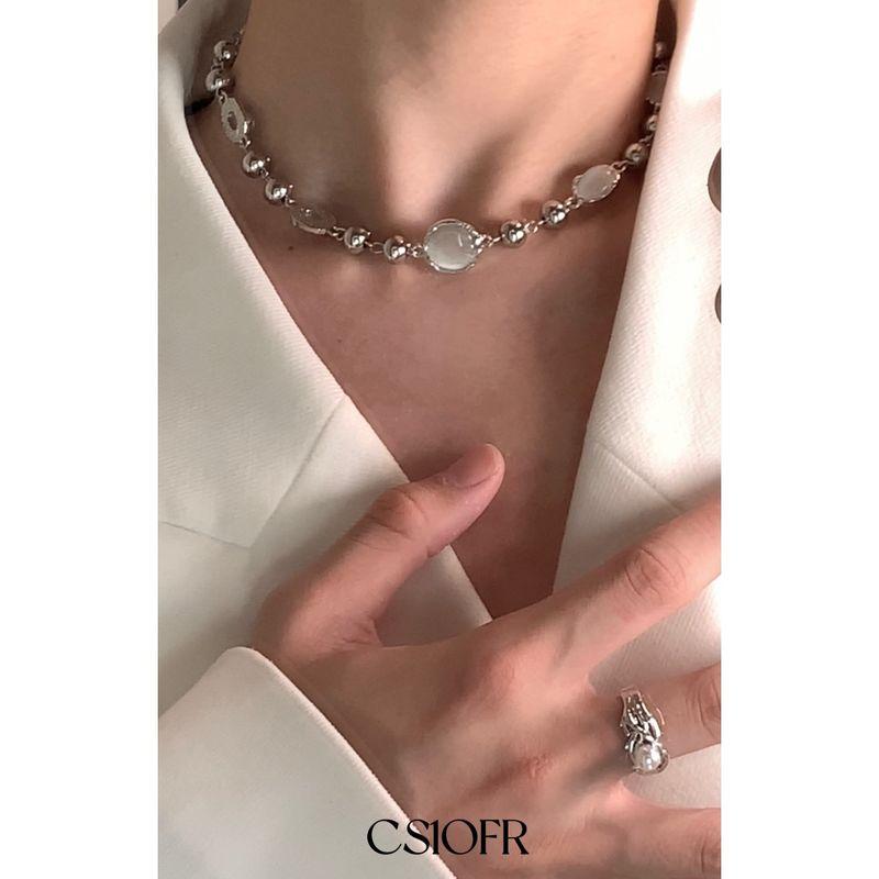 

Белый лунный свет Canhui Мужская и женская ключичная цепочка Опал Cat s Eye Necklace