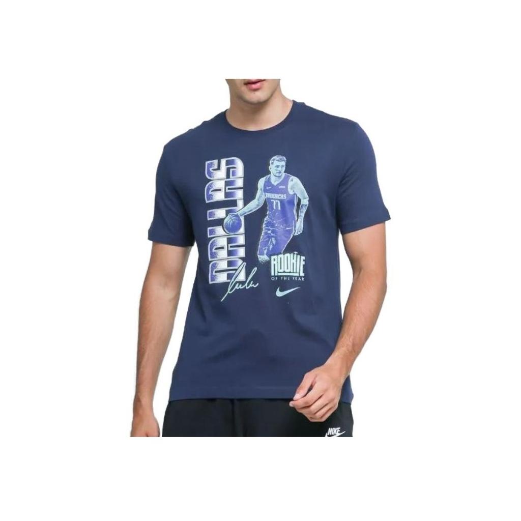 Nike Dallas Mavericks Luka Dončić Graphic Print Crew Neck T-Shirt Men Tops Navy-Blue DD2805-419