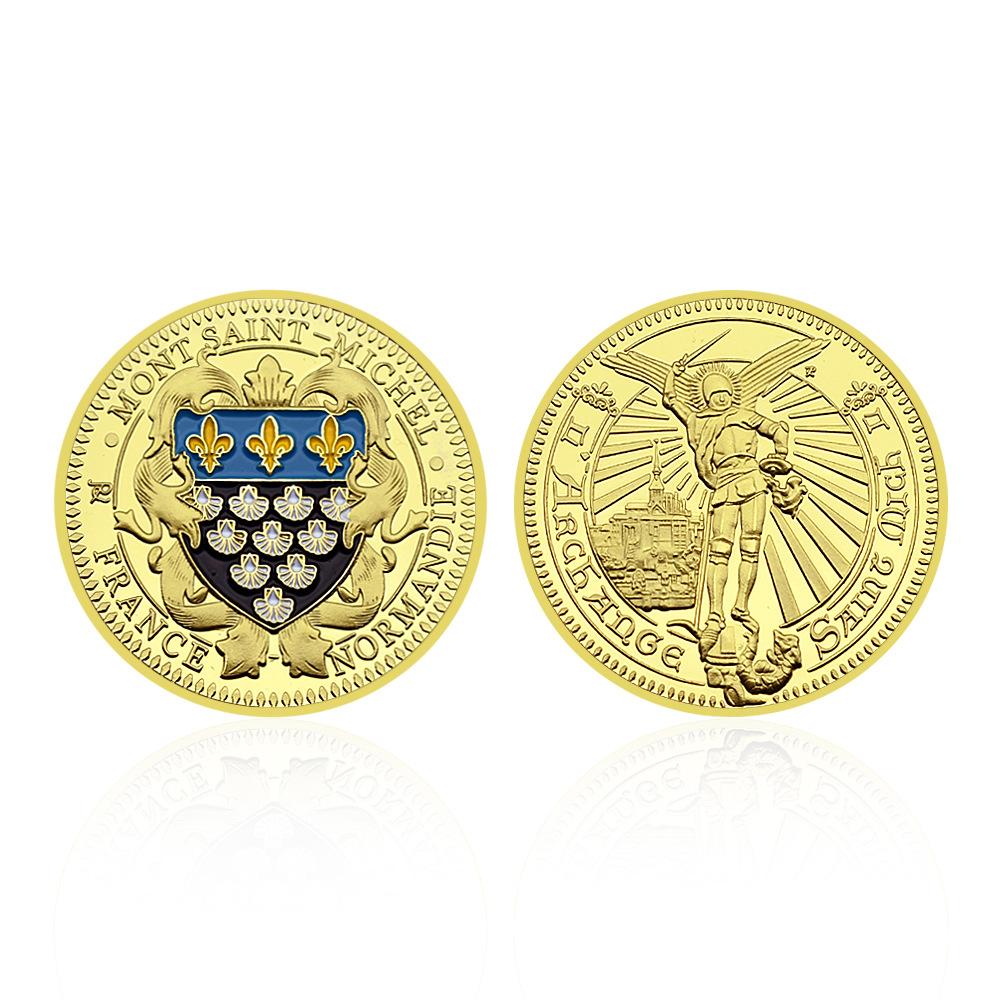 

French gold coins, Normandy landings, Saint Michel commemorative medal, French home decor, holiday gifts золотой
