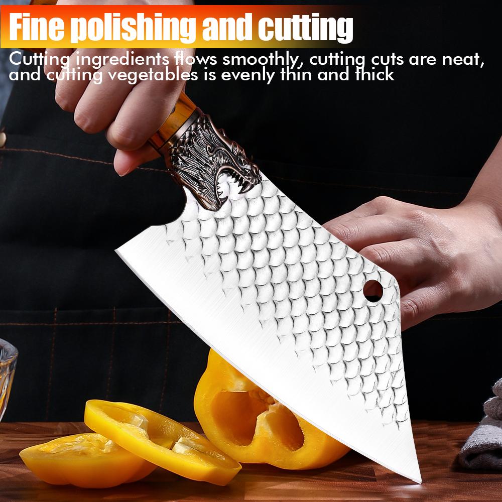 Meat Cleaver Chef Knife Dragonhead Fish-scale Pattern Slicing Knife Fish Cutting Cleaning Knives Seafood Market Slaughter