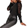 Spring Summer Women's Solid Color Mesh Spliced Long Sleeve T-Shirt, European & American Style Casual Top for Women
