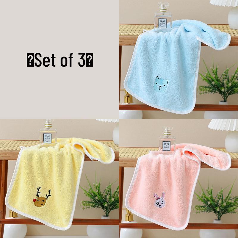 Quick-Dry Coral Fleece Embroidered Cartoon Baby Towel - Soft, Water-Absorbent & Thick