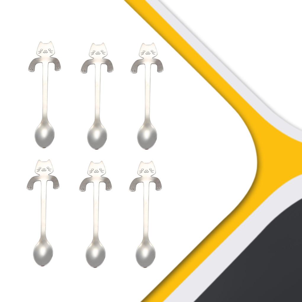 6pcs Hanging Cup Spoon Cute Coffee Spoon Teaspoon Portable Stainless Steel Ice Cream Tableware with Long Handle