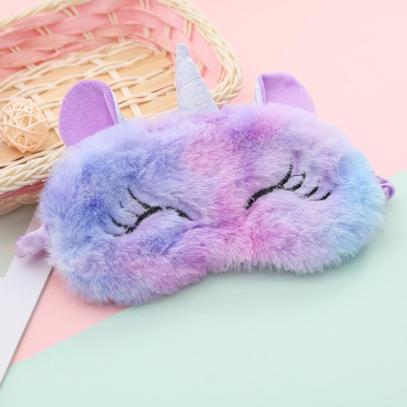 Rainbow Unicorn Plush Eye Mask - Light-Blocking and Cute Cartoon Design