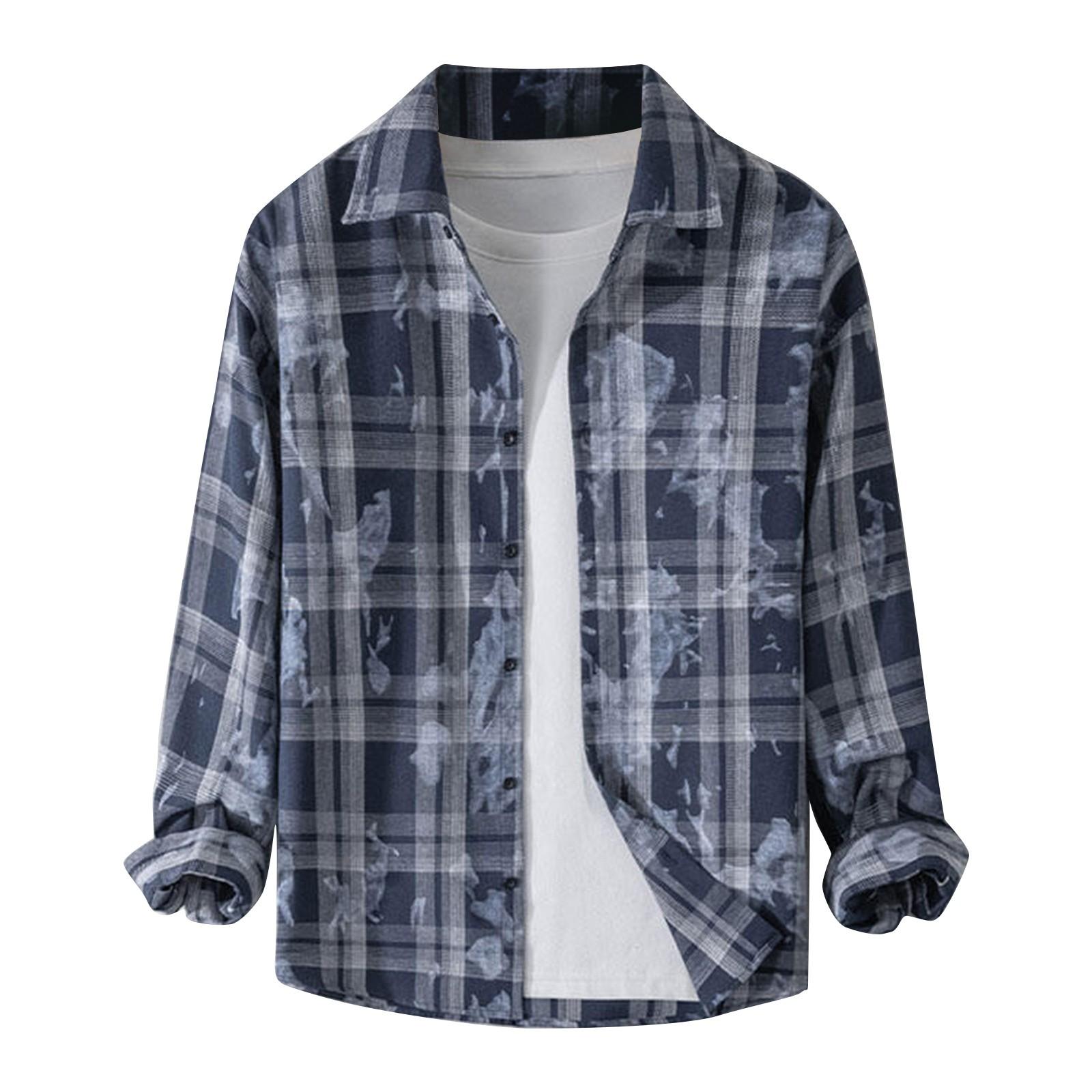 

Мужская осенняя повседневная свободная клетчатая рубашка с длинным рукавом на пуговицах One Size