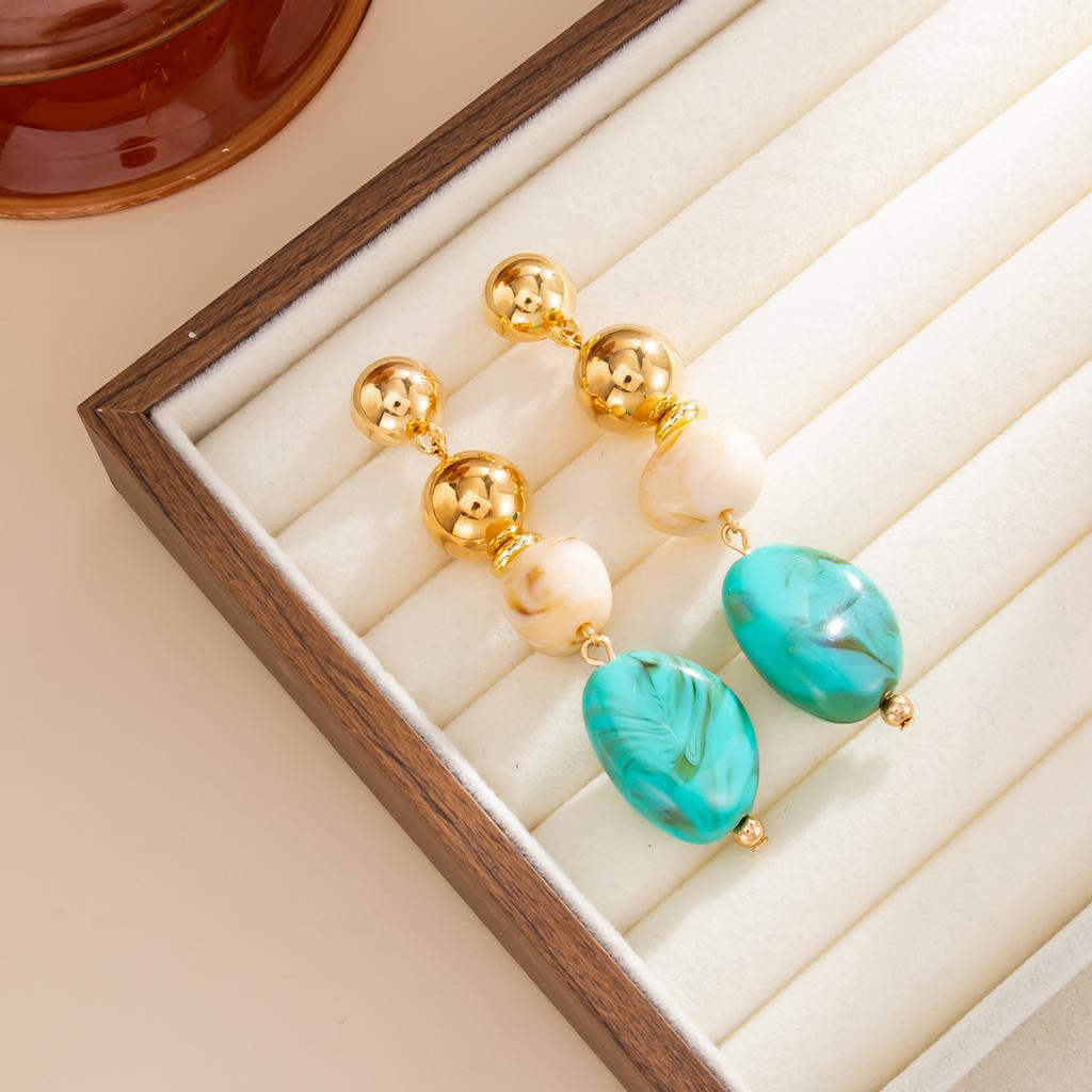 Vintage High-End Amber Smudge Resin Stud Earrings, Irregular Personality Ccb Pendant Earrings For Women