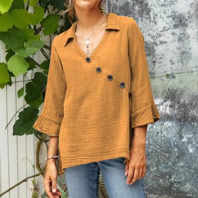 Women's Casual Button V-neck Shirt Top
