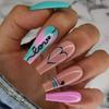 Wear Nail Long Blue Powder Gradual Change Smudging Love Wear Nail Art Finished Nail Piece Press On Nails