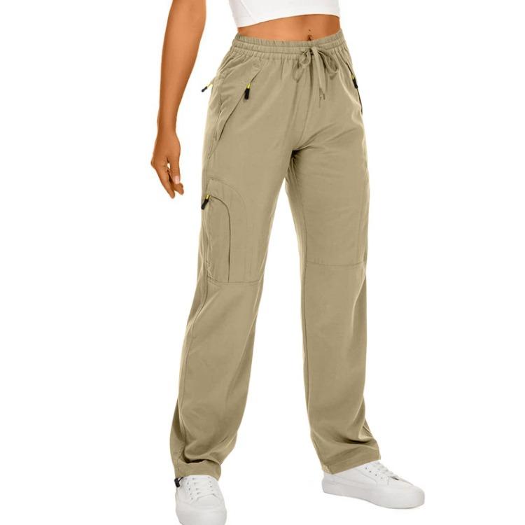 

Waterproof Womens Hiking Pants Elastic Waist Sweatpant Casual Sports Trouser with Zipper Multi Pocket S хаки
