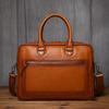NZPJ Men's Vintage Genuine Leather Briefcase Top Layer Cowhide Handbag Business Crossbody Computer Bag  Casual Crossbody Bag