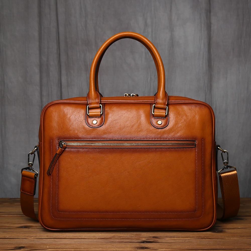 

NZPJ Men s Vintage Genuine Leather Briefcase Top Layer Cowhide Handbag Business Crossbody Computer Bag Casual Crossbody Bag