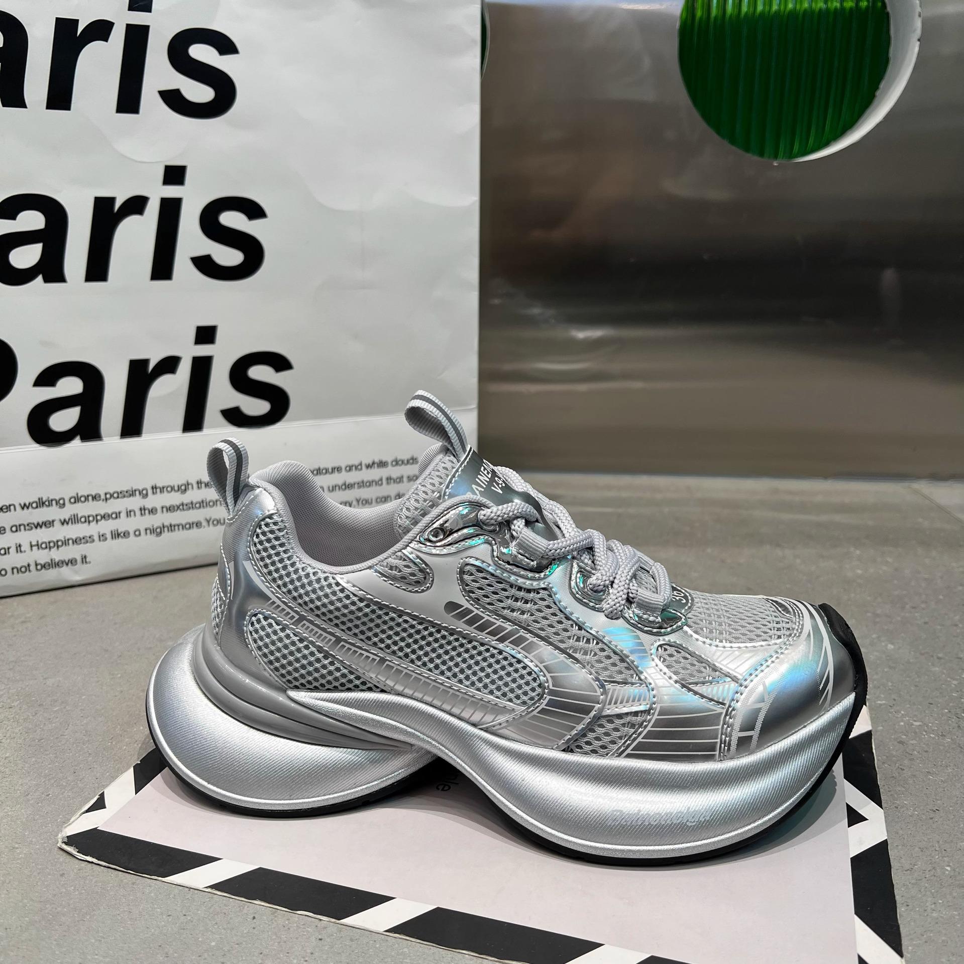 

Caroria/Парижские туфли для папы на толстой подошве, женские летние новые дышащие универсальные кроссовки из кожи в сетку, повседневные кроссовки