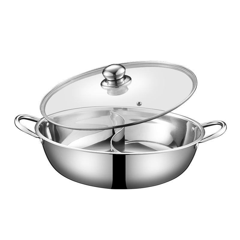 Stainless Steel Yin Yang Hot Pot Basin with Lid for Induction Cookers