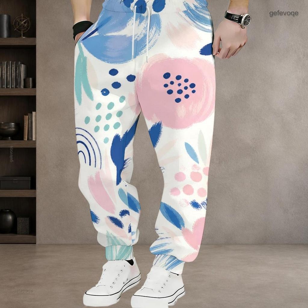 Men S Plus Size Printed Drawstring Waist Side Pockets Jogger Pants Cuffed Ankle Casual Long Trousers