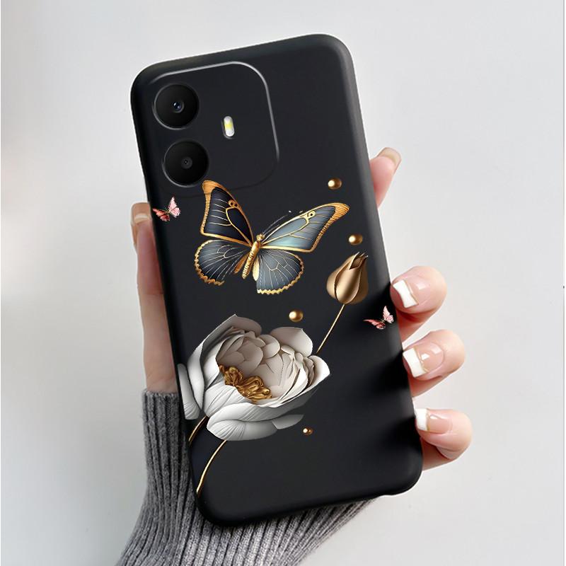 For TCL K70 4G 5G Case Luxury Fashion Butterfly Flower Black Soft Silicone Bumper Cover for TCL K70 Power T522A T522E Phone Case