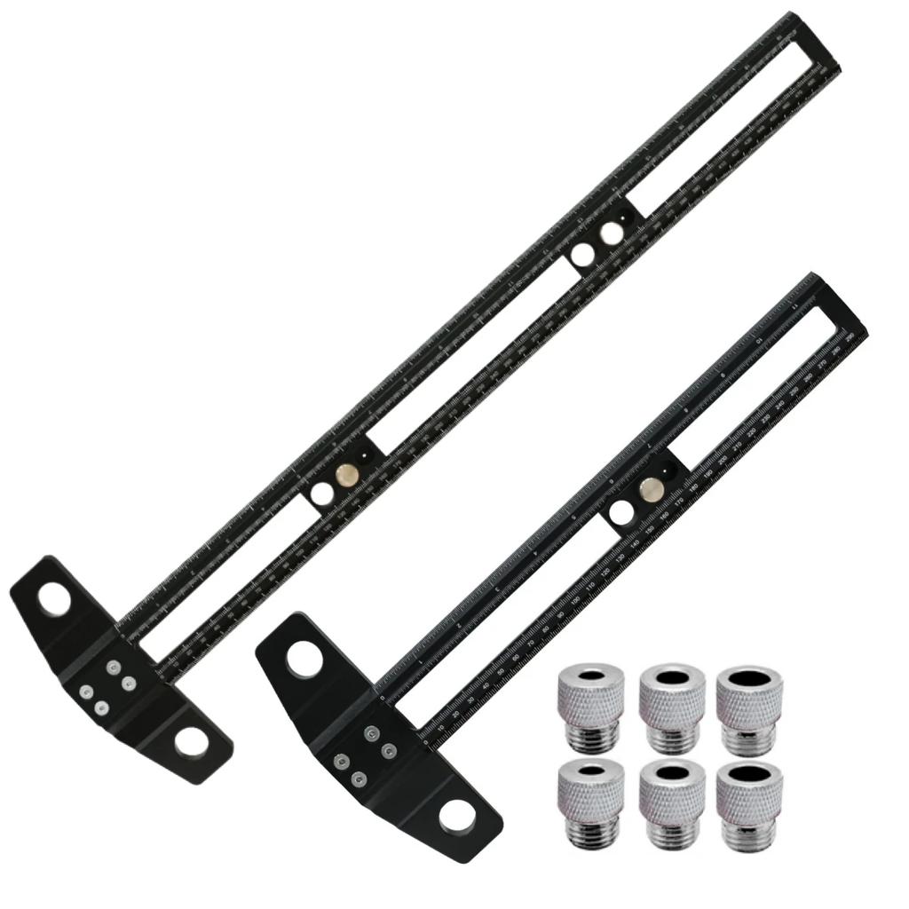 300/500MM Woodworking 2 in 1 Drilling Positioning Scoring Ruler - Adjustable T Square - Aluminum Scriber Marking Gauge Tool