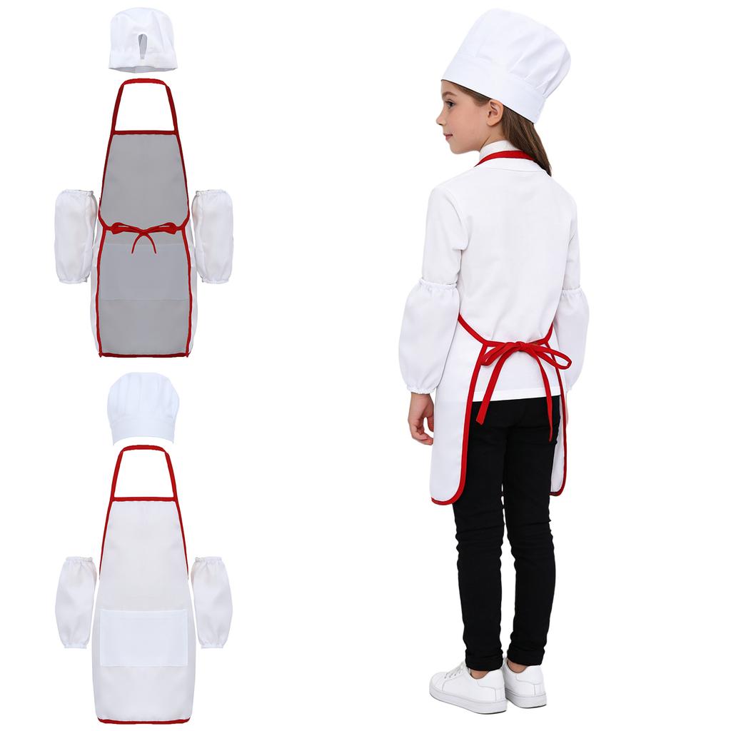Kids Kitchen Role Play Outfit: 3Pcs Chef Apron, Sleeves & Hat Set, Perfect for Halloween Costume, Pretend Play & Culinary Class