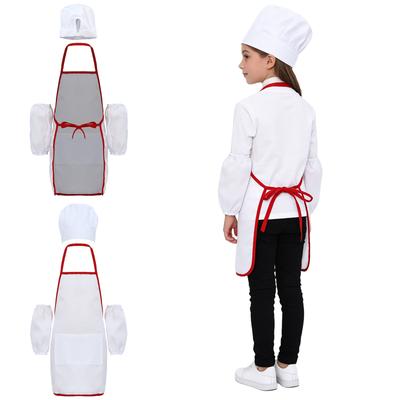 3Pcs Kids Chef Costume Set: Kitchen Apron with Pocket, Elastic Oversleeves & Chef Hat for Cooking, Baking & Role Play