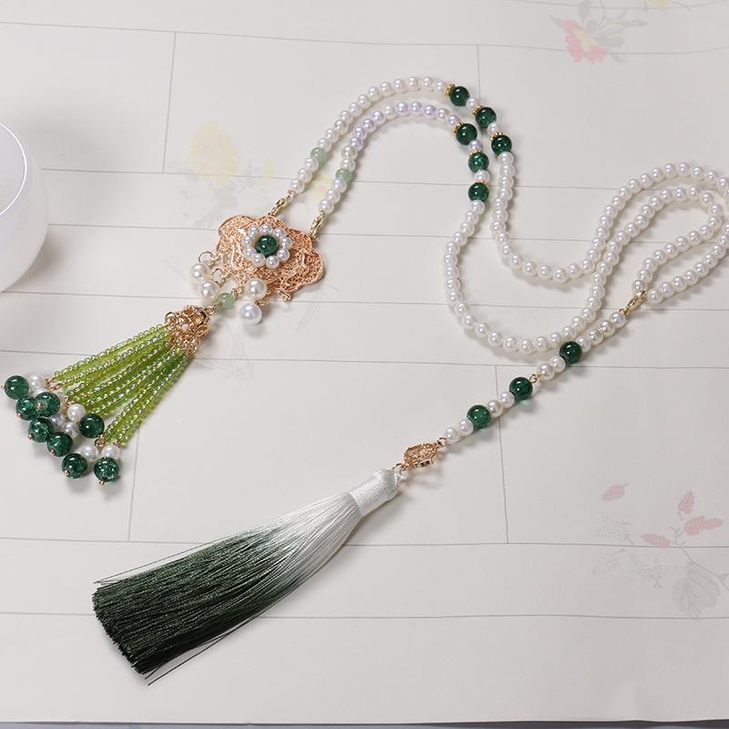 Långt halsband inspirerat av Mingdynastin med molntofsar: Hanfu-accessoar, mjuk Yingluo-stil tröjkedja