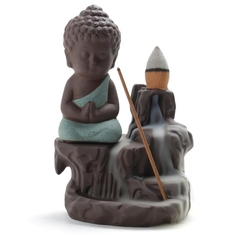 Purple Clay Monk Backflow Incense Burner: High Mountain Waterfall Design for Home or Office Decor
