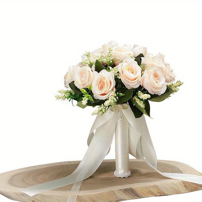Champagne Wedding Bouquet for Bride Bridesmaid Artificial Roses Bouquet for Wedding Church Home Decoration, Gifts