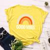 Summer Pure Cotton Women's Rainbow GOOD VIBES Printed Loose Round Neck Short Sleeved T-Shirts Women’s