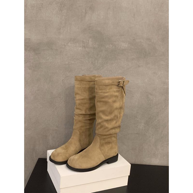 Thick heel retro medium boots knight boots women's shoes 2025 new autumn and winter piled small short boots Martin boots