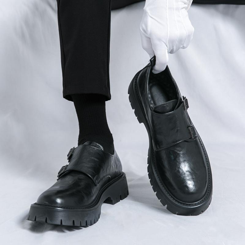 Men's Grasp Leather Derby Shoes British Platform Buckle Leather Shoes with High and Low Top Casual Shoes for Men 2026