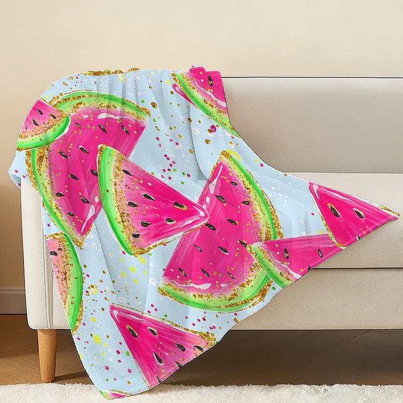 Lightweight Watermelon Print Flannel Blanket Soft, Vibrant, Ideal for Home, Couch Naps, Car Use, Festive Decor (Christmas & Halloween)