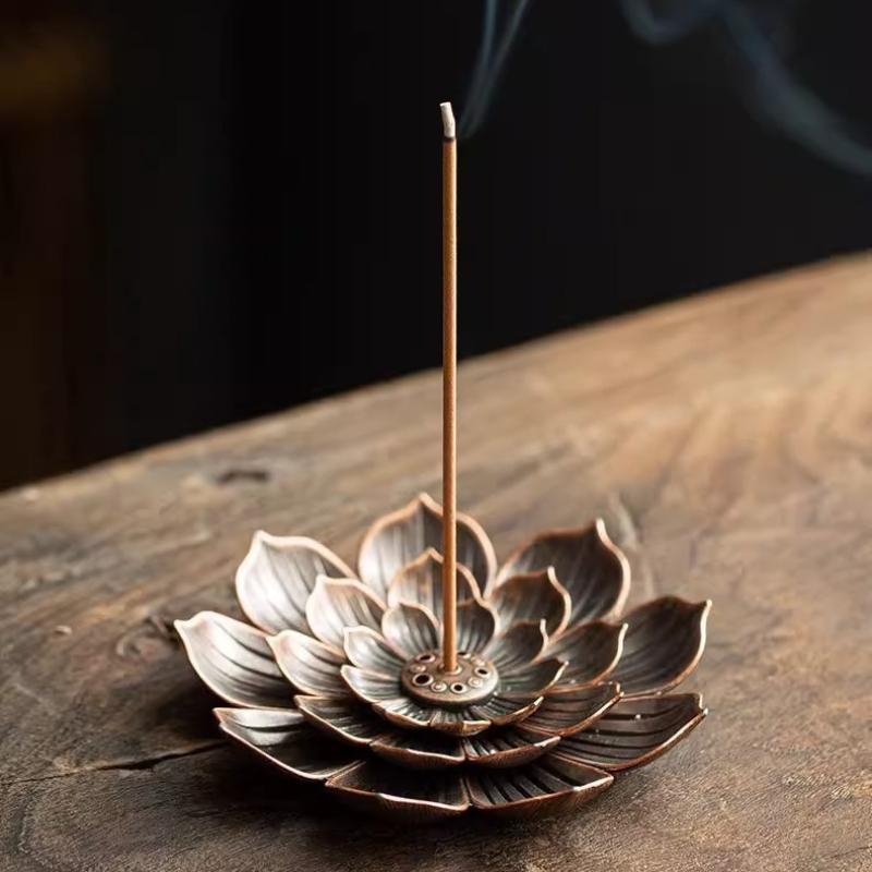 Alloy Incense Burner Sandalwood Incense Stick Holder Metal Zen Lotus Line Incense Plate Temples Yoga Studios Home Decoration