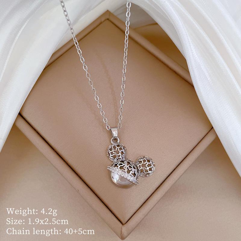 Mickey Head Heavy Industry Necklace Women'S Copper Micro-Inlaid Real Gold Electroplating Delicate Clavicle Chain Neck Chain