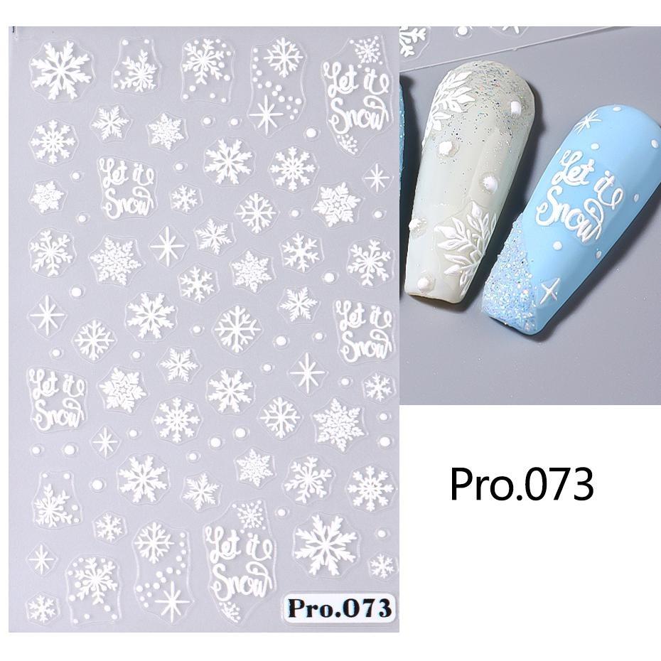Winter 5D Nail Stickers White Snowflakes Flowers Geometric Lines Stars Adhesive Decals New Year Nail Art Charm Foils Decor LAPro