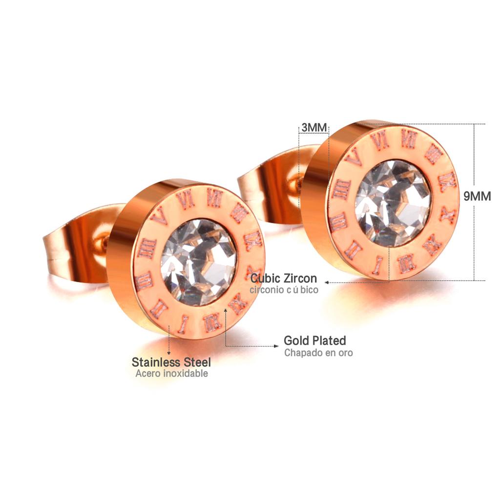 Stainless Steel Acrylic Crystal Stud Earrings for Women Men Punk Roman Number Clear Black CZ Bling Fashion Ear Jewelry