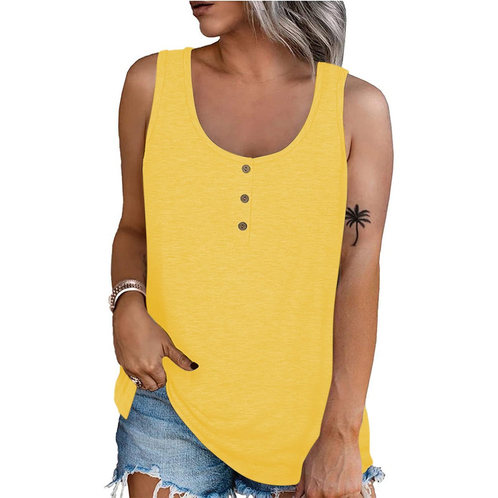 

Женская летняя повседневная однотонная футболка без рукавов с круглым вырезом, топы, блузка L жёлтый