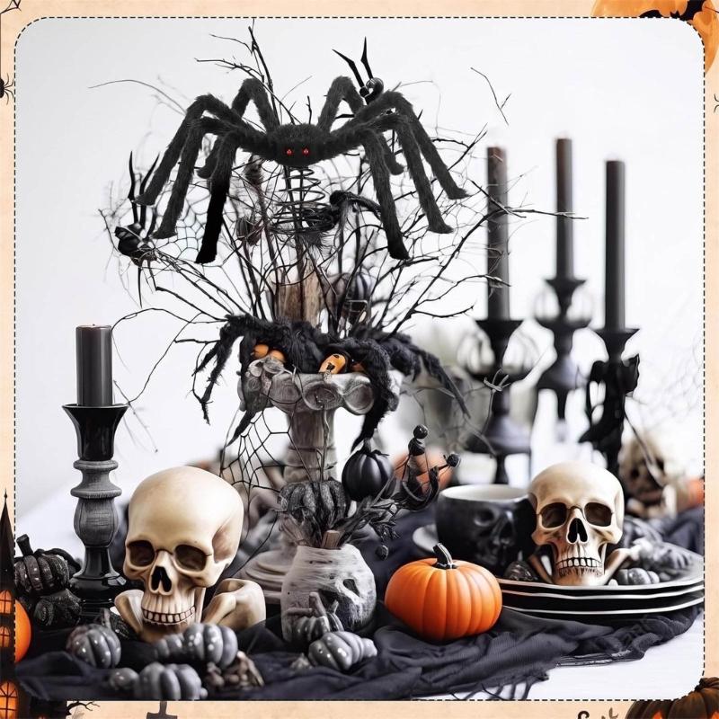 Spiders Tree Top Ornament for Halloween Display with Spring Base and Mixed Build for Home Party Presentation