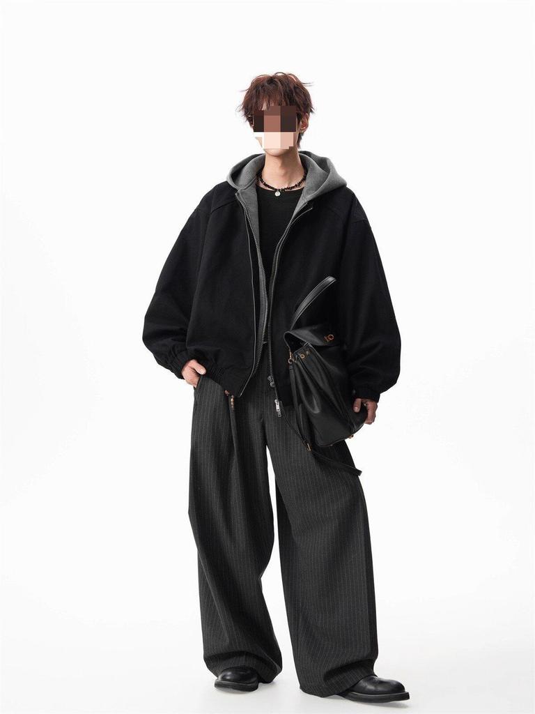 Unisex Autumn/Winter Faux Two-Piece Hooded Cotton Jacket: Loose, Fashionable, Versatile, and Casual.