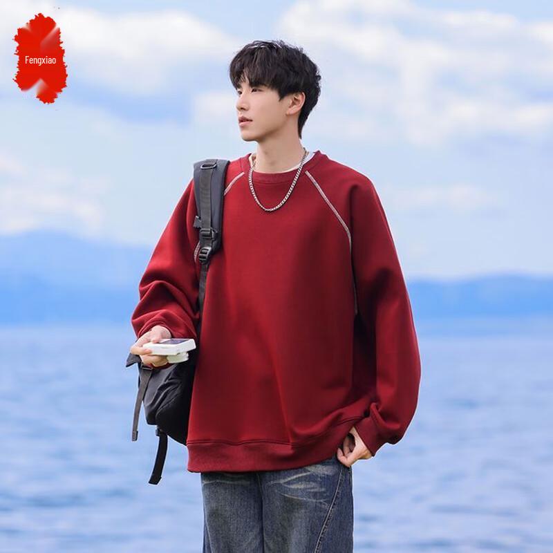 

Мужской свитшот с длинным рукавом, тяжелый вес, свободный крой, круглый вырез S