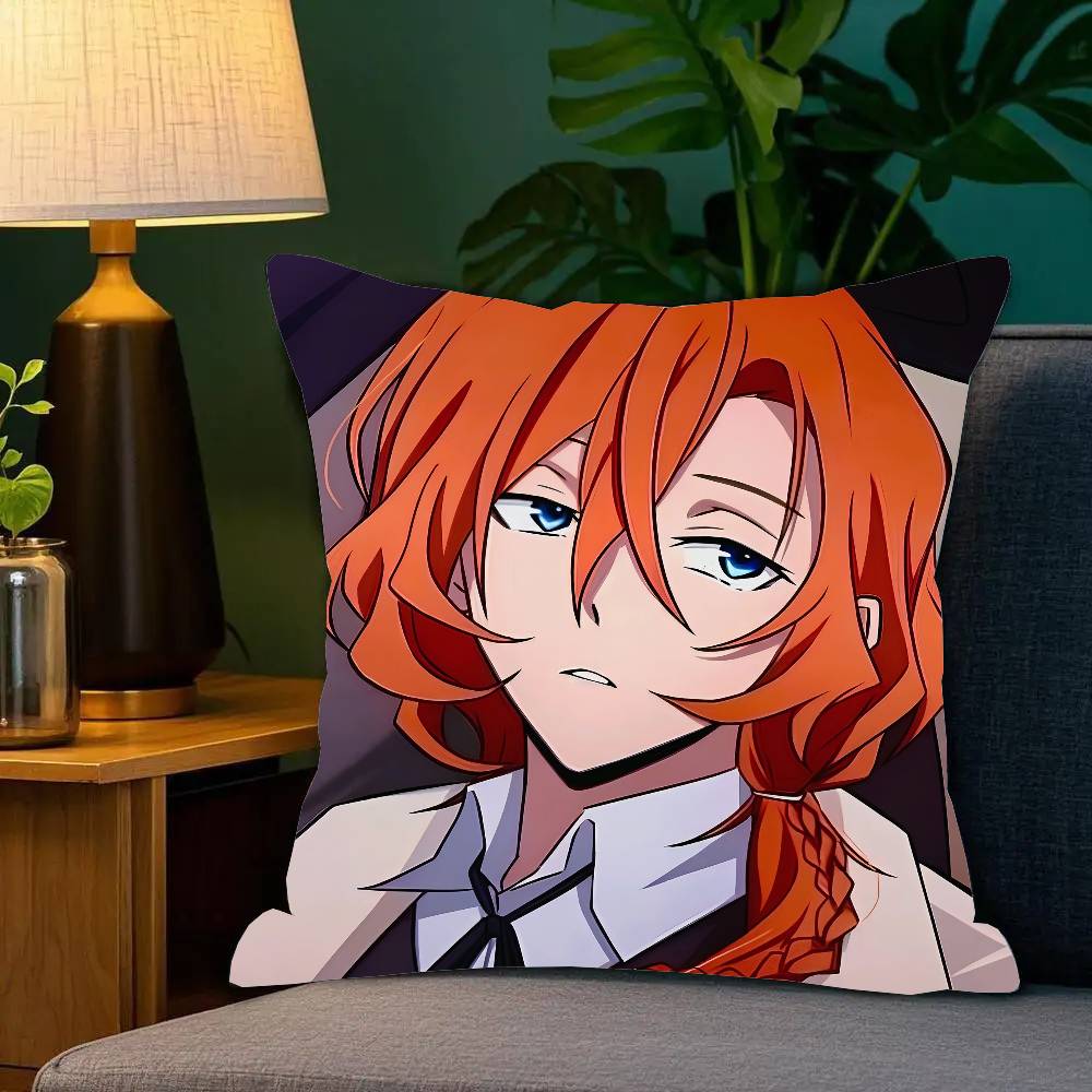 B-Bungo Stray Dogs Anime Pillow Case Fashion Square Pillowcase Bedroom Sofa Room Ins Decoration Leisure