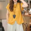 Blusa Feminina Casual Gola Redonda Cor Sólida Manga Curta Soltinha