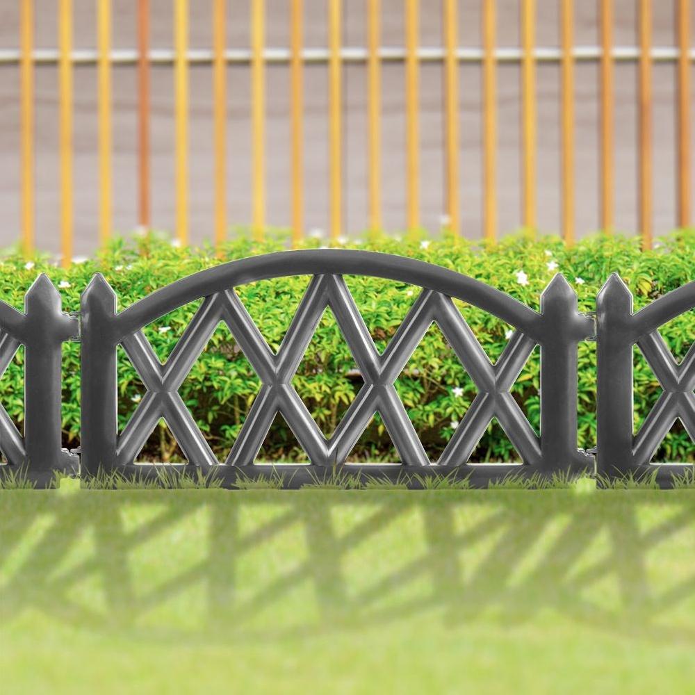 6x Plastic Garden Fence Gray Border Palisade Edging Lawn 3m