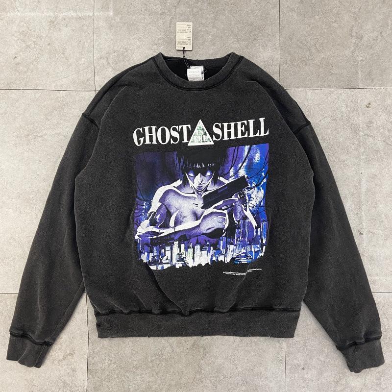 SAINT Retro Distressed Fleece Pullover Sweatshirt
