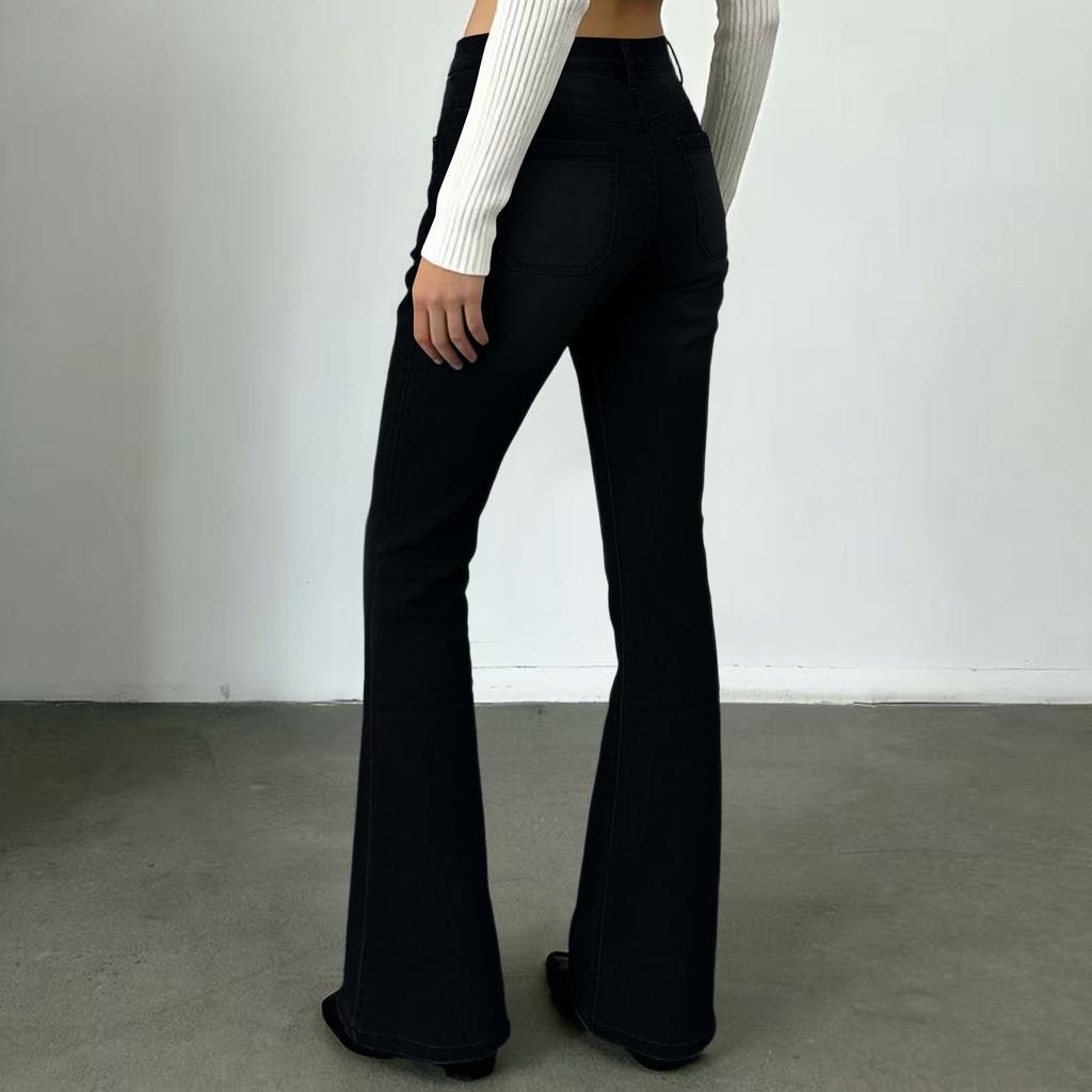 Women's Mid- Stretch Jeans Fashion Straight Leg Denim Pants With Pockets