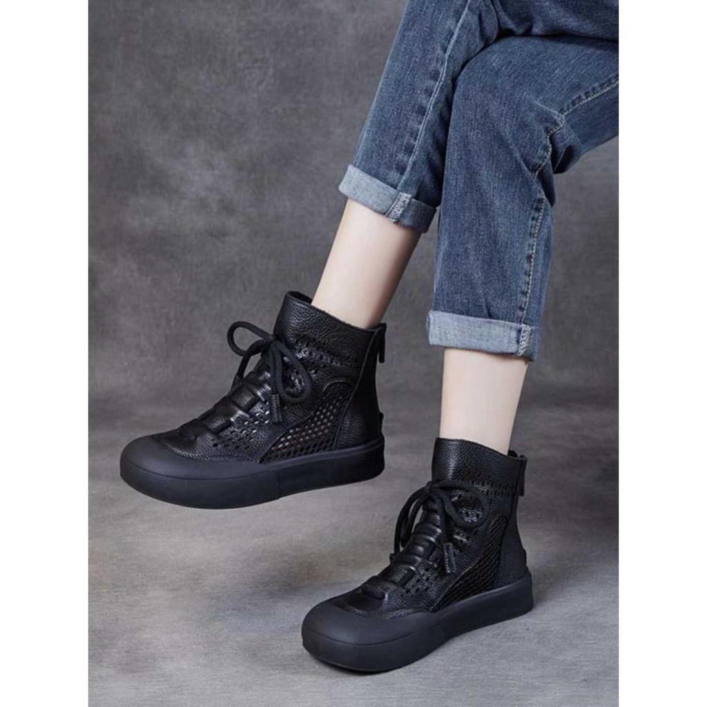 Cool boots mesh hollow breathable Martin boots spring and summer 2025 new retro flat heel hole women's sandals