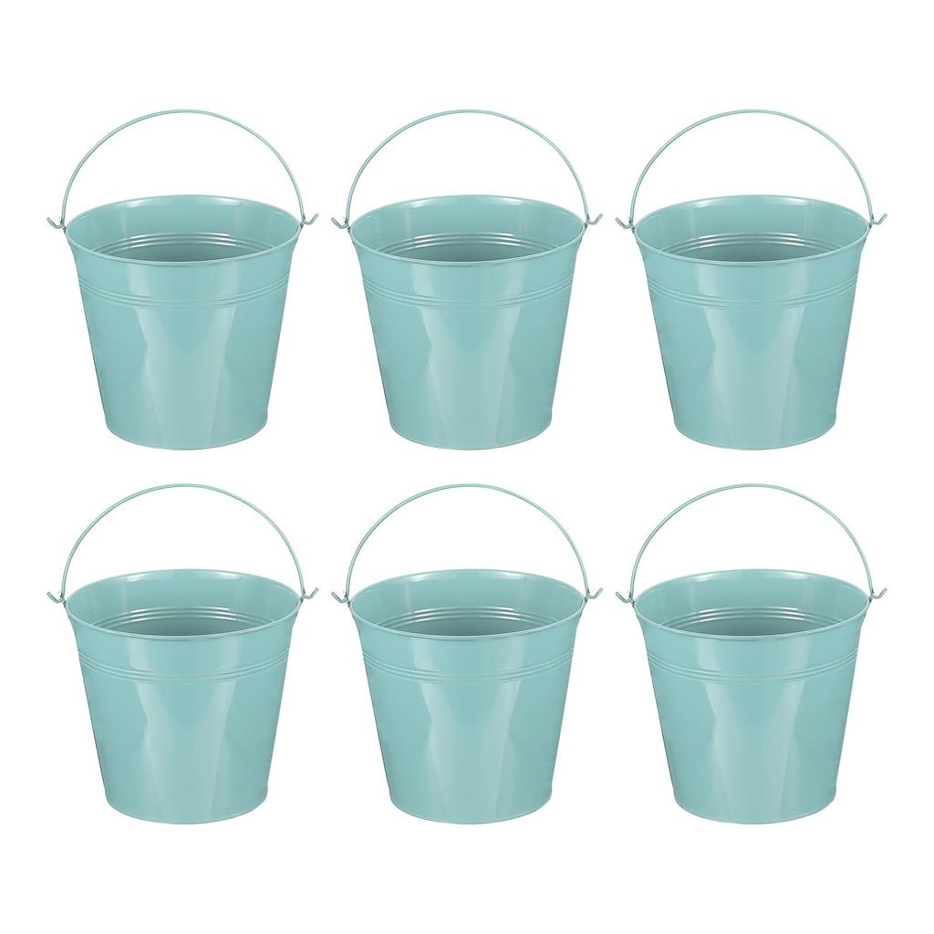 PATIKIL Small Metal Buckets with Pack of 6 Mini Galvanized Buckets for Party Dark Blue 7"x6.4" Handles, Crafts, Favors, Decorations,