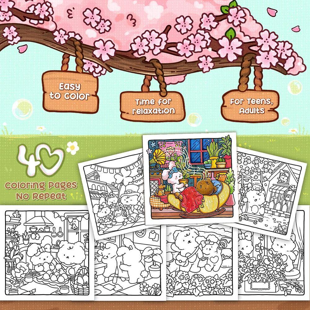 Süßes Cartoon-Malbuch zur Stressbewältigung Malgeschenk Taschenbuch Pädagogisches Kritzelbuch für Erwachsene und Jugendliche