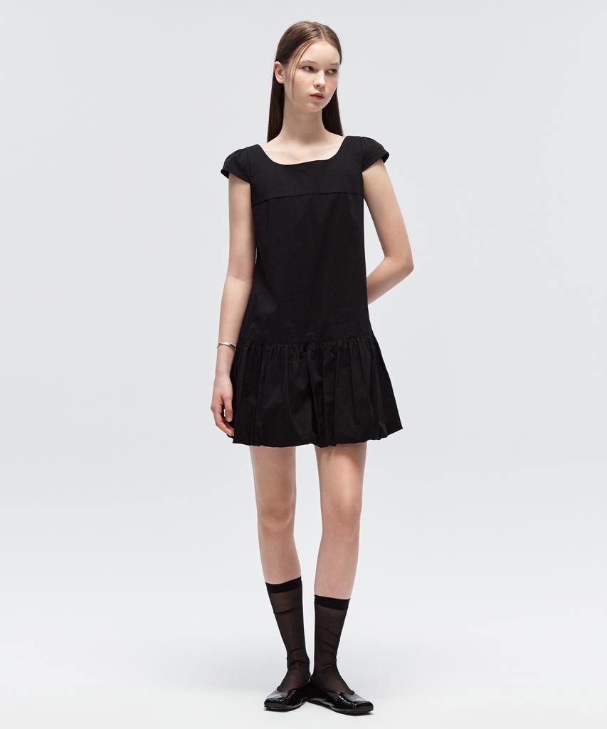City Breeze Square Neck Balloon Mini Dress_Black
