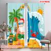 2pcs,2D Plane Printing Creative Curtains Santa Surfing Beach Versatile Polyester Fabric (without Rod) Decorations Inside Ldeal
