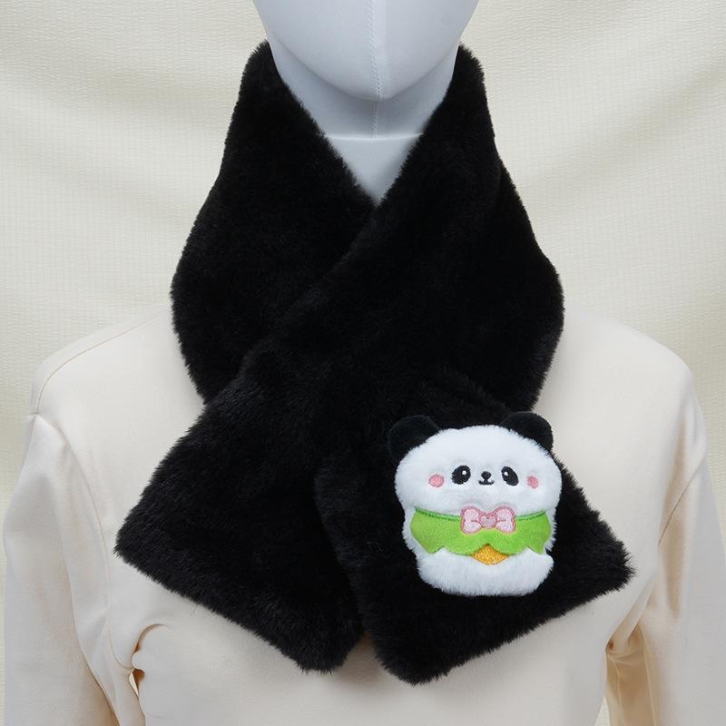 Children's Cartoon Panda Plush Scarf - Warm, Windproof Neck Gaiter for Autumn/Winter Boys & Girls.