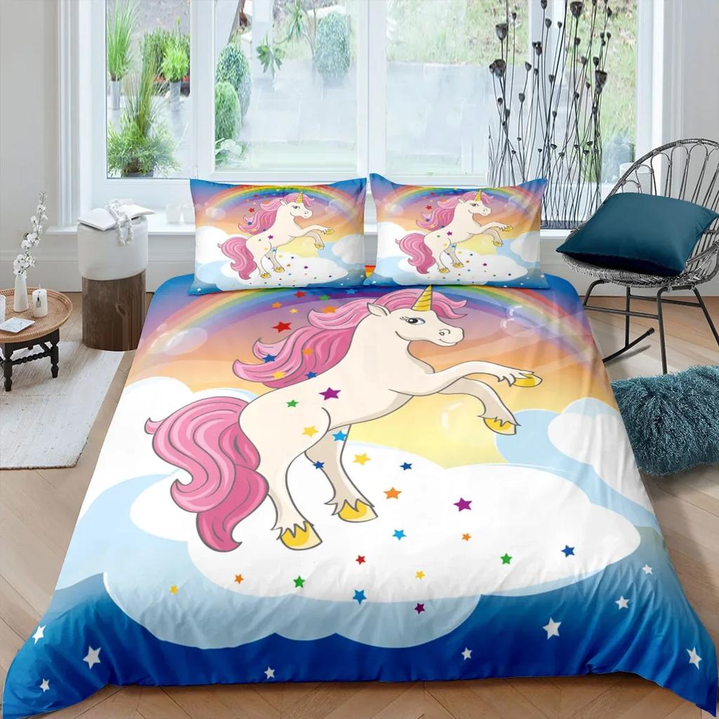 3D Colorful Unicorn Duvet Cover With Pillow Cover Bedding Set Single Double Twin Full Queen King Size Bed Set For Bedroom Decor